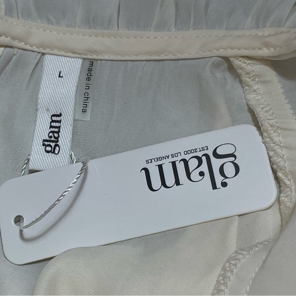 NWT GLAM Cream High Neck Balloon Long Sleeve Blouse Top - Size Large - Picture 9 of 11